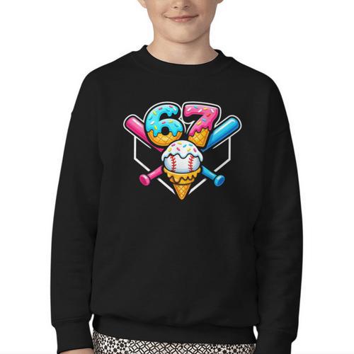 67 Ice Cream Drip Baseball Meme Six Seven Gen Alpha Slang Youth Crewneck Sweatshirt - Sportilla