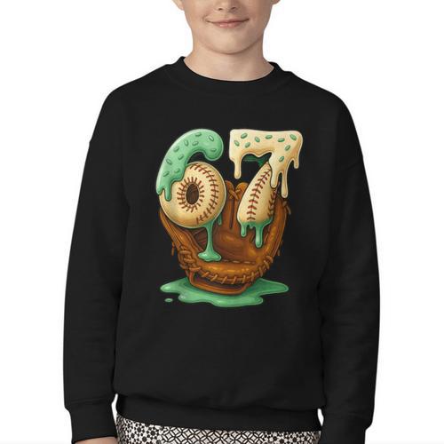 67 Ice Cream Drip Six Seven Baseball Youth Crewneck Sweatshirt - Sportilla