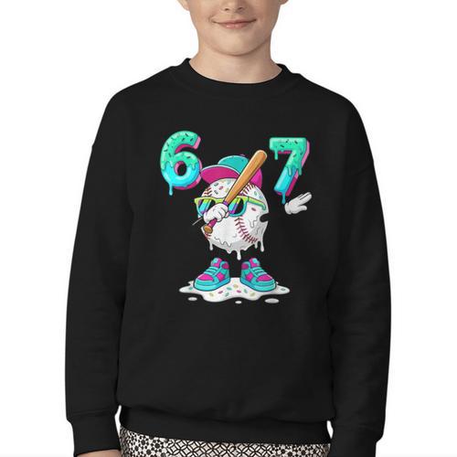 67 Meme Six Seven 6 7 Meme Dab Baseball Ice Cream Drip Youth Crewneck Sweatshirt - Sportilla