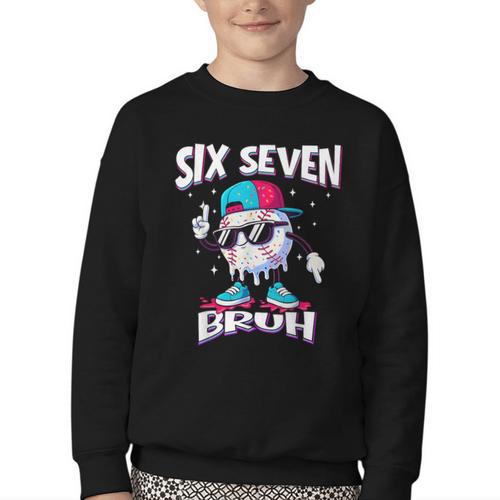 67 Meme Six Seven Baseball Ice Cream Drip Girls Boys Youth Crewneck Sweatshirt - Sportilla
