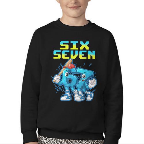 67 Six Seven 6-7 Italian Brainrot Kids Baseball Meme Youth Crewneck Sweatshirt - Sportilla