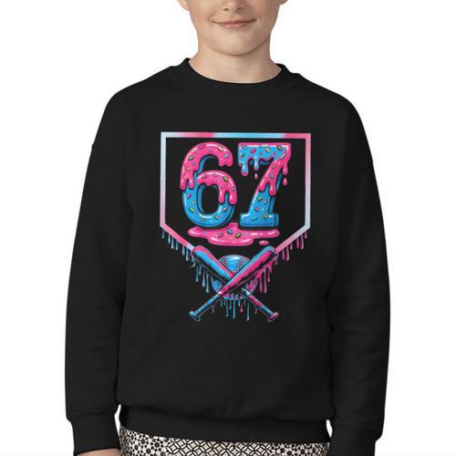 67 Six Seven Baseball Ice Cream Drip Cool Meme 67 Youth Crewneck Sweatshirt - Sportilla