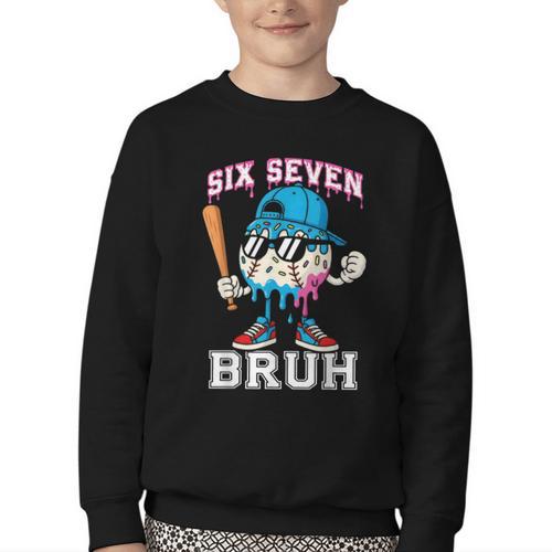 67 Six Seven Baseball Ice Cream Drip Number 67 Player Youth Crewneck Sweatshirt - Sportilla