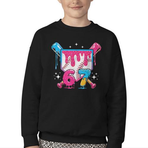 67 Six Seven Ice Cream Drip Baseball Boys Youth Youth Crewneck Sweatshirt - Sportilla