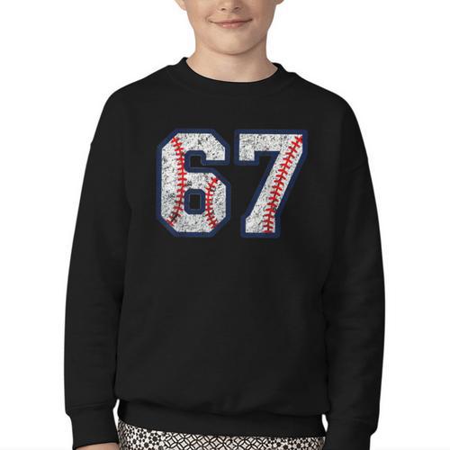 67 Sports Meme – Baseball Number 6 7 Youth Crewneck Sweatshirt - Sportilla