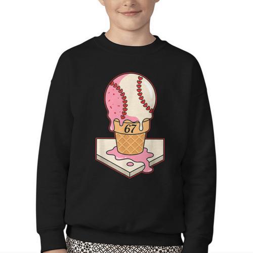 67 Tee Baseball Creamy Dripping Graphic Sixty-Seven Clothes Youth Crewneck Sweatshirt - Sportilla