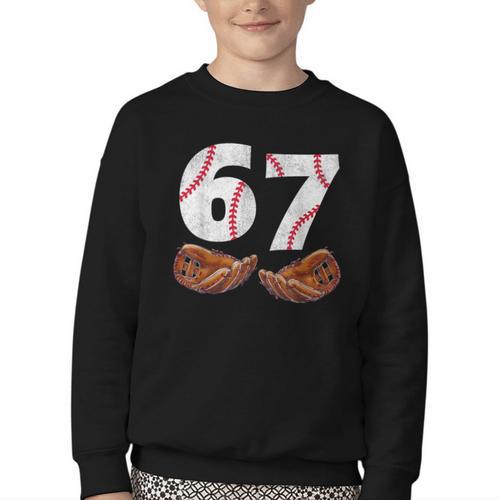 67 Trend Baseball Glove Number Style Youth Crewneck Sweatshirt - Sportilla