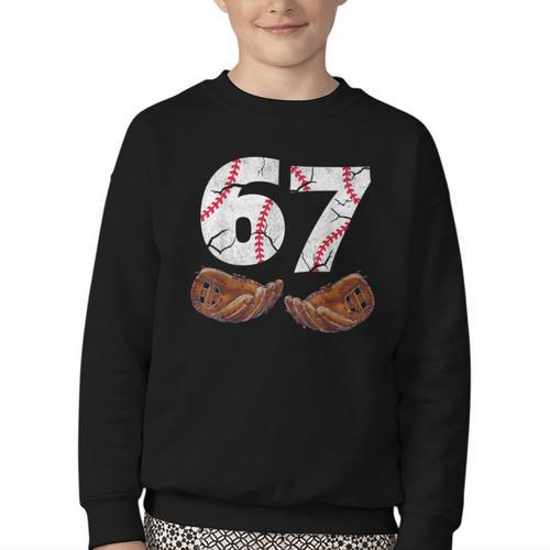 67 Trend Baseball Six Seven Number For Boys Men Youth Crewneck Sweatshirt - Sportilla