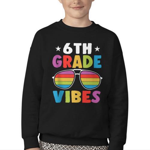 6th Grade Back To School Sunglasses Vibes Retro First Day Youth Crewneck Sweatshirt - Savourry