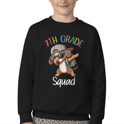 7th Grade Squad Dachshund Dabbing Kids Back To School Youth Crewneck Sweatshirt - Savourry