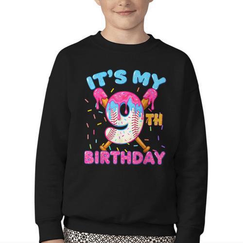 9th Birthday Baseball 9 Year Old Ice Cream Drip Boy Baseball Youth Crewneck Sweatshirt - Sportilla