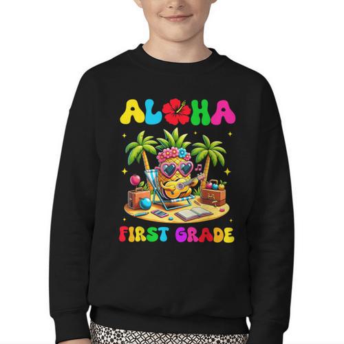 Aloha First Grade Pineapple Hawaii Back To School Kids Girl Youth Crewneck Sweatshirt - Savourry