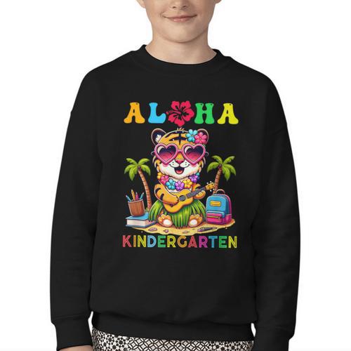 Aloha Kindergarten Tiger Hawaii Back To School Kids Girls Youth Crewneck Sweatshirt - Savourry