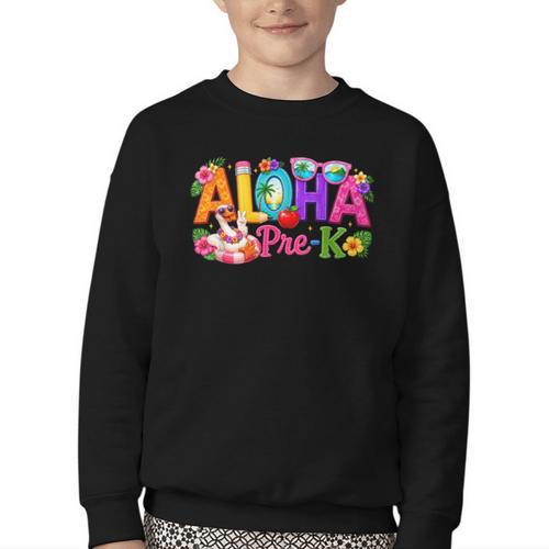 Aloha Pre-K Tropical Floral Beach Silly Goose Back To School Youth Crewneck Sweatshirt - Savourry