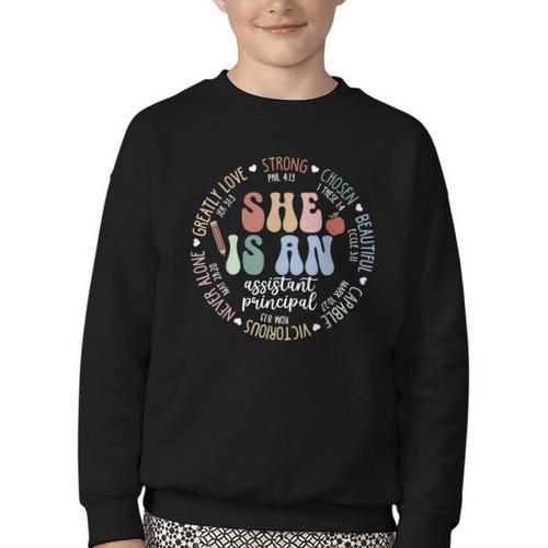 Assistant Principal God Says She Is Christian Back To School Youth Crewneck Sweatshirt - Savourry