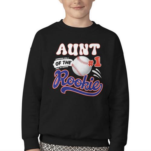 Aunt Rookie Of Year 1st Birthday Baseball Theme Matching Youth Crewneck Sweatshirt - Sportilla