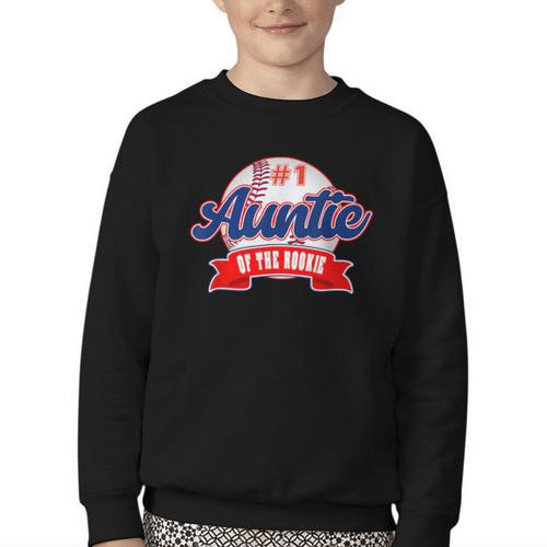 Auntie Rookie Of Year 1st Birthday Baseball Theme Matching Youth Crewneck Sweatshirt - Sportilla