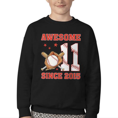 Awesome Since 2015 11 Year Old Boys Bday Baseball Theme Youth Crewneck Sweatshirt - Sportilla