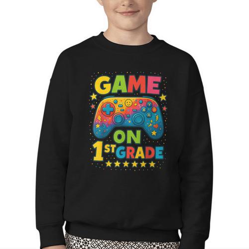 Back To School 1st Grade Boys Gamer First Day School Level Youth Crewneck Sweatshirt - Savourry