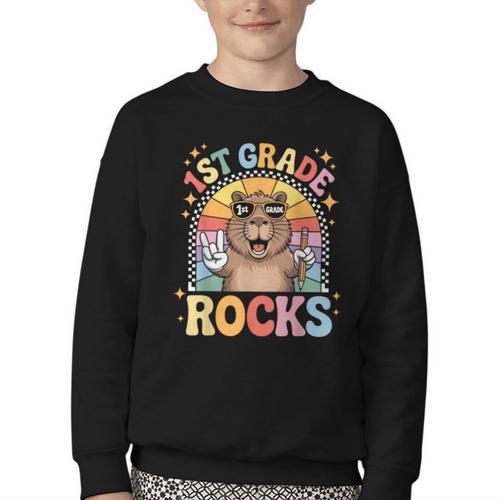 Back To School 1st Grade Capybara First Grade Rocks Youth Crewneck Sweatshirt - Savourry