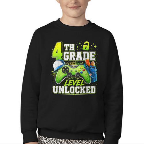 Back To School 4th Fourth Grade Level Unlocked Gamer Kid Youth Crewneck Sweatshirt - Savourry