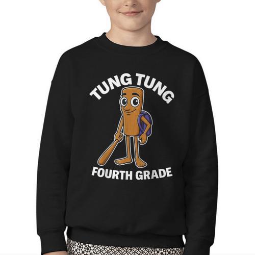 Back To School 4th Grade Italian Brainrot Tung Tung Sahur Youth Crewneck Sweatshirt - Savourry