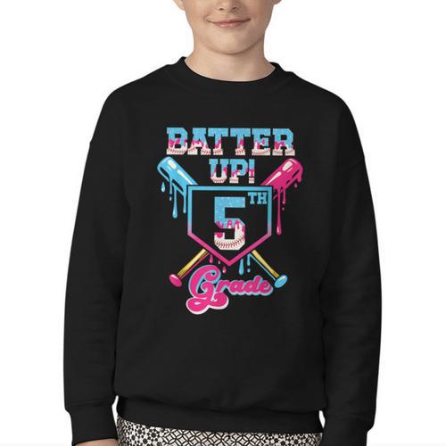 Back To School 5th Grade Batter Up Baseball First Day Boys Youth Crewneck Sweatshirt - Savourry