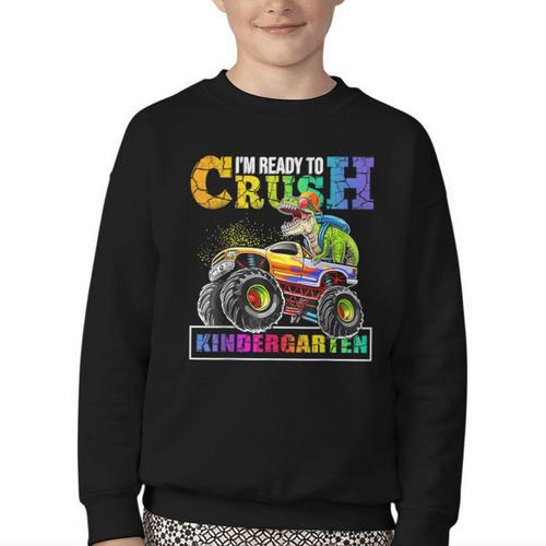 Back To School Boy Dinosaur I'm Ready To Crush Kindergarten Youth Crewneck Sweatshirt - Savourry