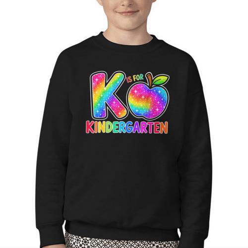 Back To School F Is For Kindergarten Rainbow Apple Kid Youth Crewneck Sweatshirt - Savourry