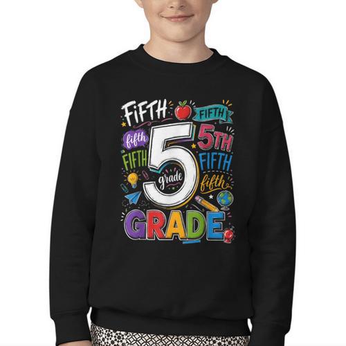 Back To School Fifth 5th Grade Classroom Typography Youth Crewneck Sweatshirt - Savourry