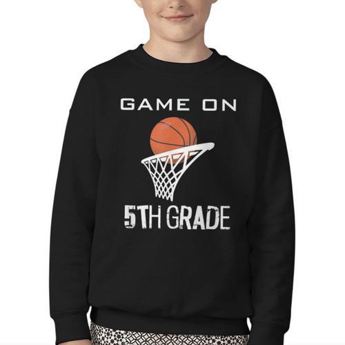 Back To School Game On 5th Grade Basketball Kids Youth Crewneck Sweatshirt - Savourry