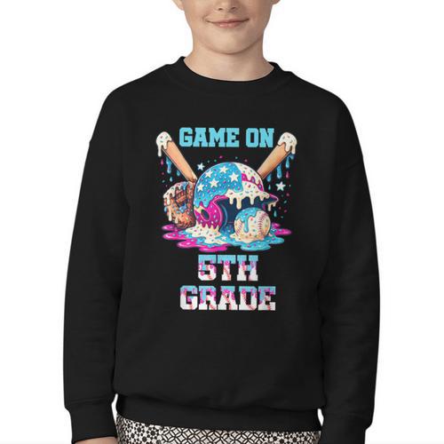 Back To School Game On Fifth Grade Baseball First Day Boys Youth Crewneck Sweatshirt - Savourry