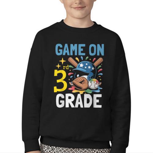 Back To School Game On Third Grade Baseball First Day Boys Youth Crewneck Sweatshirt - Savourry