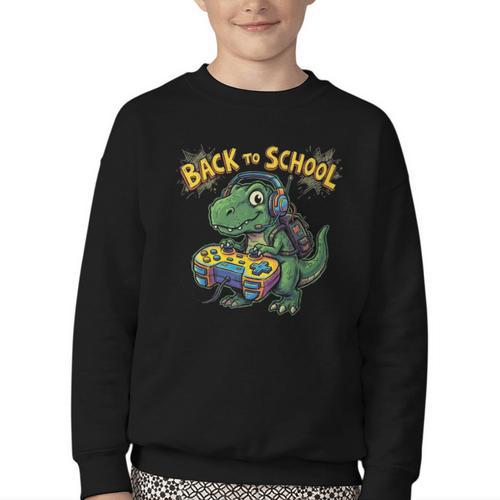 Back To School Gaming First Grade Dinosaur T Rex Boys Youth Crewneck Sweatshirt - Savourry