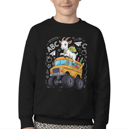 Back To School Goat School Bus 100 Days Of School Youth Crewneck Sweatshirt - Savourry