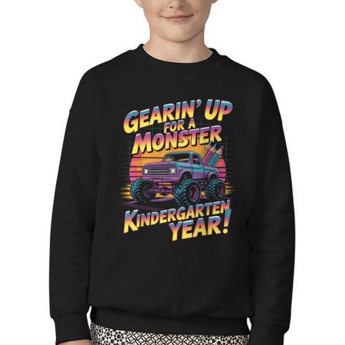 Back To School Kindergarten Monster Truck First Day Boys Youth Crewneck Sweatshirt - Savourry