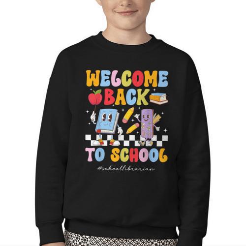 Back To School Librarian First Day Of School Librarian Youth Crewneck Sweatshirt - Savourry