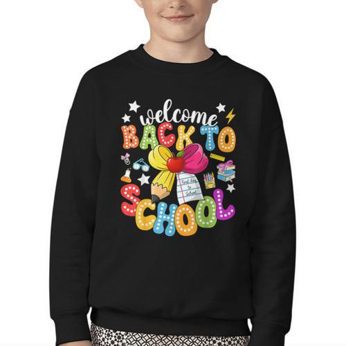Back To School Pencil Coquette Bow First Day Of School Kids Youth Crewneck Sweatshirt - Savourry