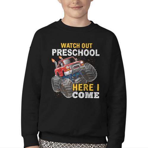 Back To School Preschool Here I Come For Boy Kids Truck Youth Crewneck Sweatshirt - Savourry