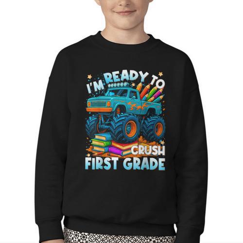 Back To School Ready To Crush 1st Grade Monster Truck Boys Youth Crewneck Sweatshirt - Savourry