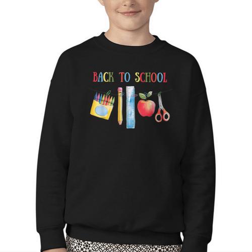 Back To School Shirt Apple Crayons Pencil Ruler Cute Graphic Youth Crewneck Sweatshirt - Savourry