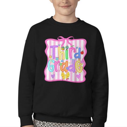 Back To School Third Grade Girls Coquette Bow 3rd Grade Kids Youth Crewneck Sweatshirt - Savourry