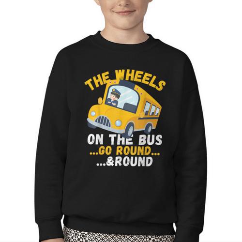Back To School The Wheels On The Bus Go Round And Round Kids Youth Crewneck Sweatshirt - Savourry