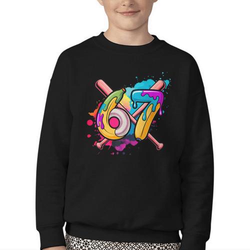Banana Baseball 67 Ice Cream Drip Meme Youth Crewneck Sweatshirt - Sportilla