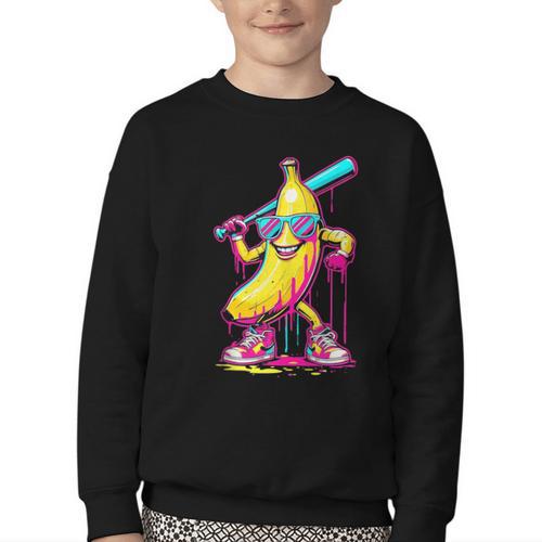Banana With Baseball Bat Street Baseball Drip Youth Crewneck Sweatshirt - Sportilla