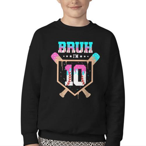 Baseball 10 Year Old Ice Cream Drip 10th Birthday Boy Player Youth Crewneck Sweatshirt - Sportilla