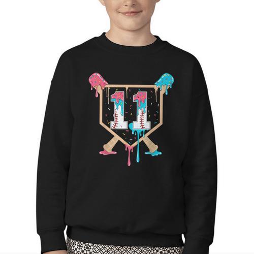 Baseball 11 Year Old Ice Cream Drip 11th Birthday Boy Player Youth Crewneck Sweatshirt - Sportilla