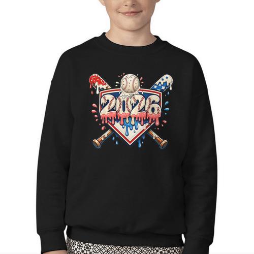 Baseball 2026 Ice Cream Drip Bats For Boys Birthday Graphic Youth Crewneck Sweatshirt - Sportilla
