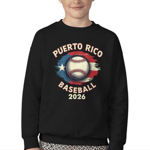 Baseball 2026 Puerto Rico Island Pride Sports Theme Youth Crewneck Sweatshirt - Sportilla