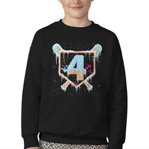 Baseball 4 Year Old Ice Cream Drip 4th Birthday Boy Number 4 Youth Crewneck Sweatshirt - Sportilla